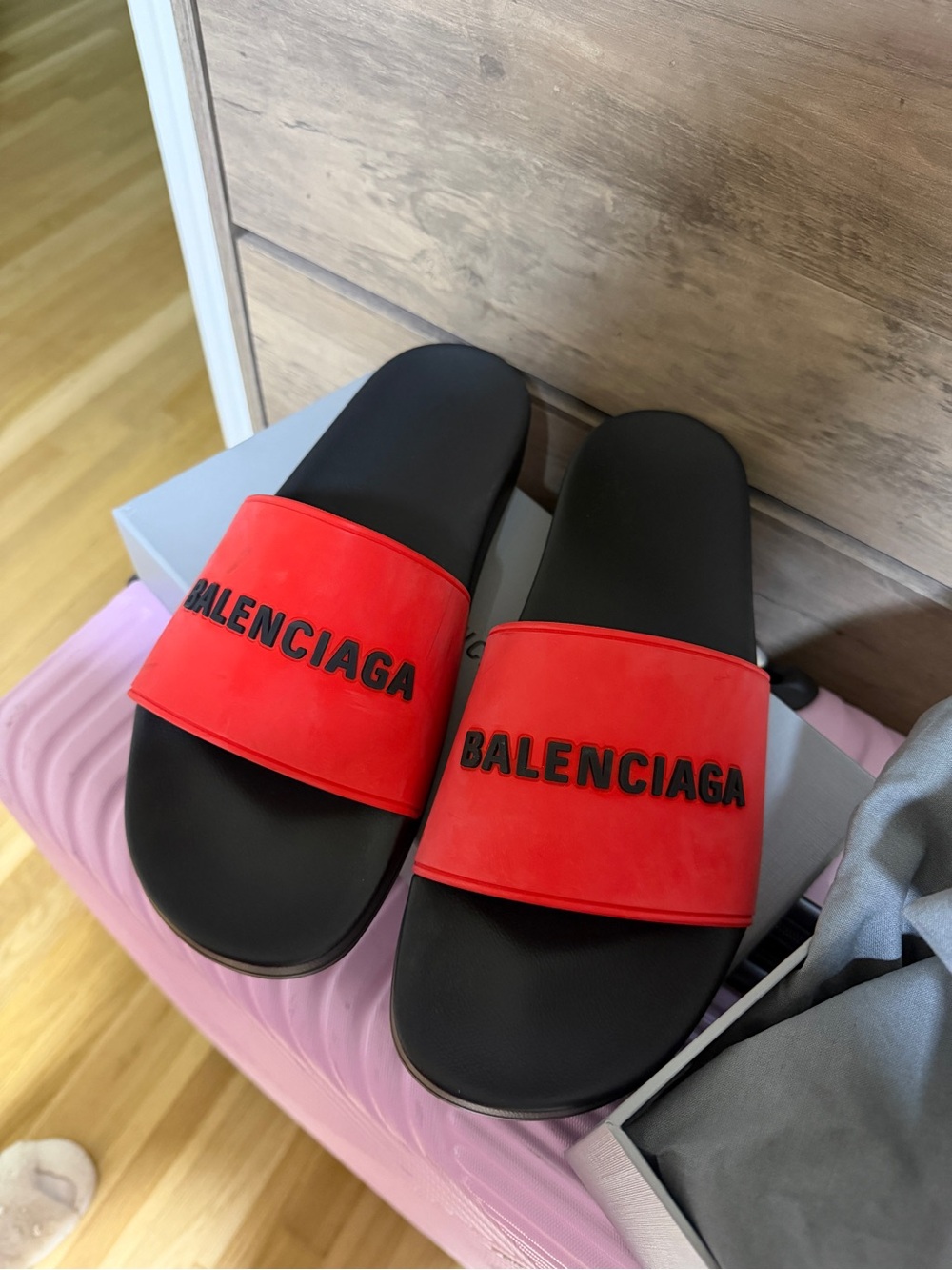 Balenciaga Red and Black Slide Sandals